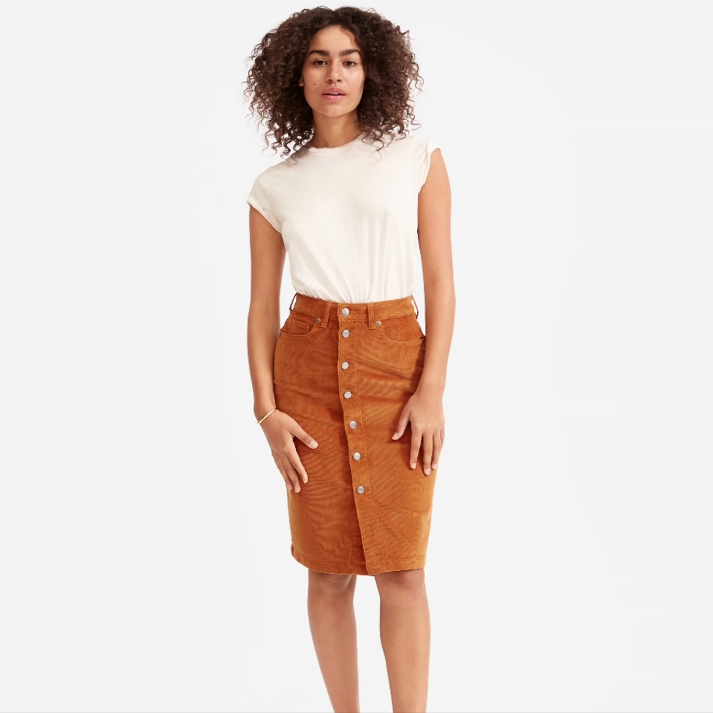 Nwot Everlane button- front corduroy skirt acorn